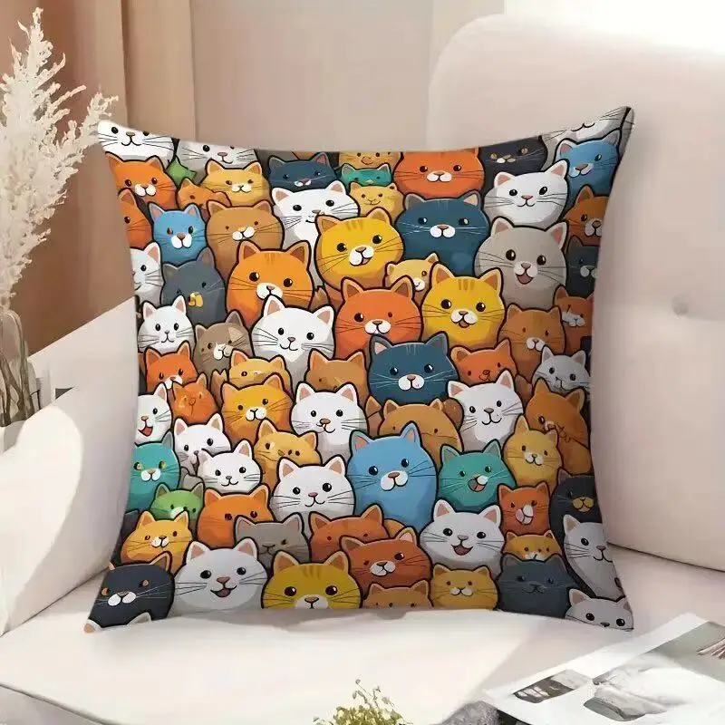 

Cute Joint Kitten Printing Pillow Cover for Home Office Hotel Sofa Decoration Aesthetic Kids Adult Bedroom Cat Cushion Cover INS