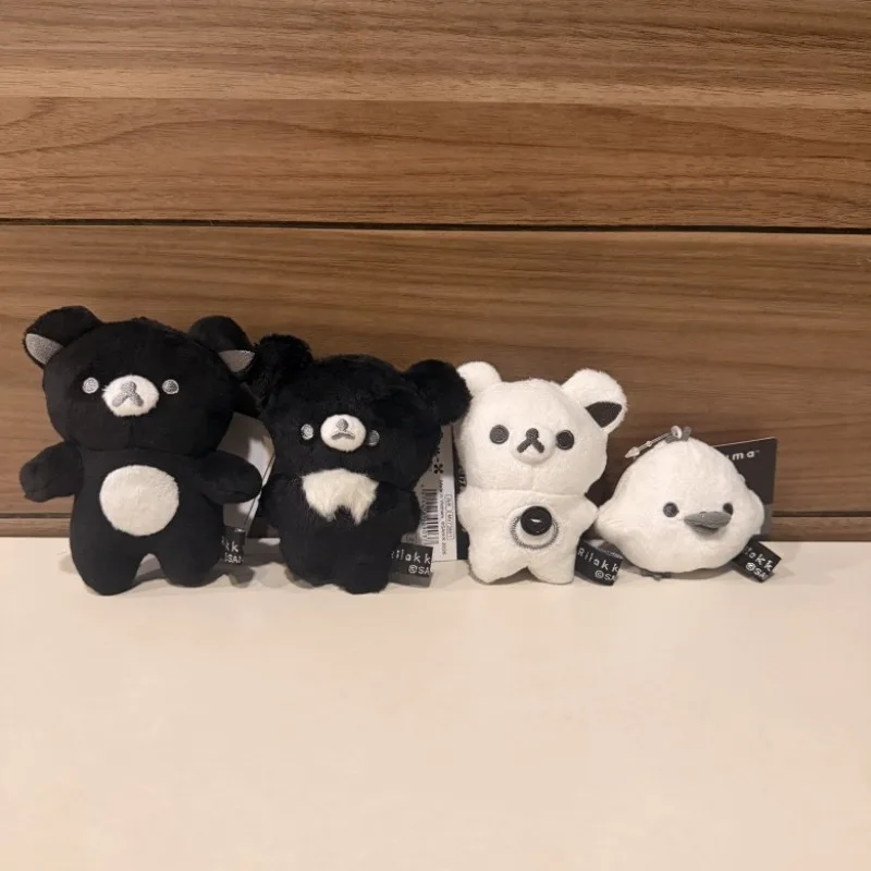 

Kawaii Rilakkuma Black White Plush Pendant Cute Monochrome Bear Siblings Chicken Plush Keychain for Fans Bag Decoration