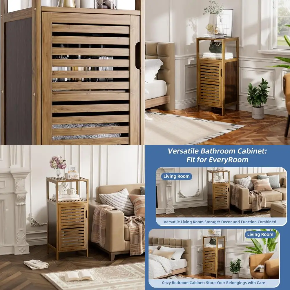 

4-уровневый отдельно стоящий бамбуковый напольный шкаф для хранения в гостиной, кухне и спальне с отделкой из орехового дерева