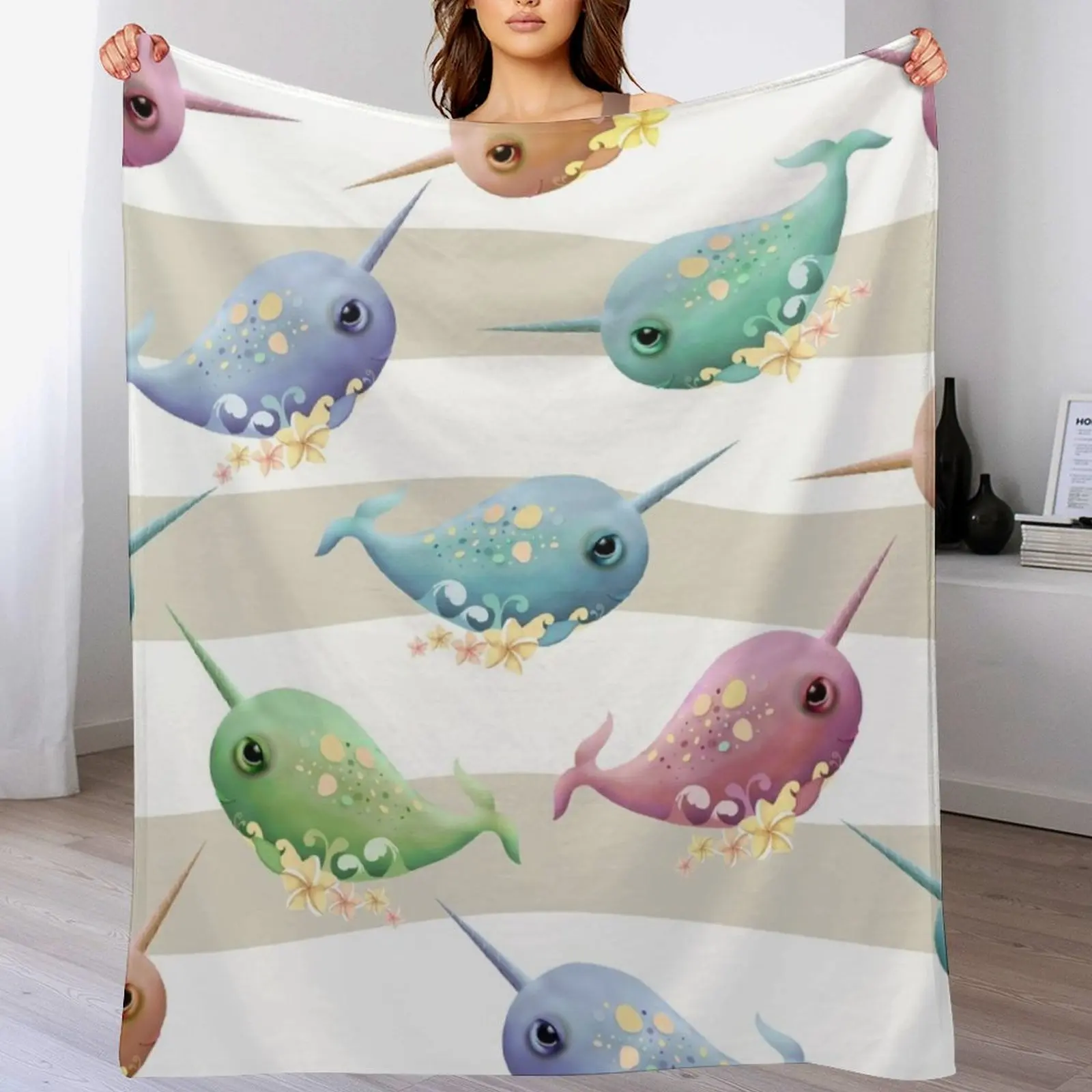 

A Pod of Narwhals Throw Blanket valentine gift ideas Weighted Blankets For Sofas Decorative Throw Blankets