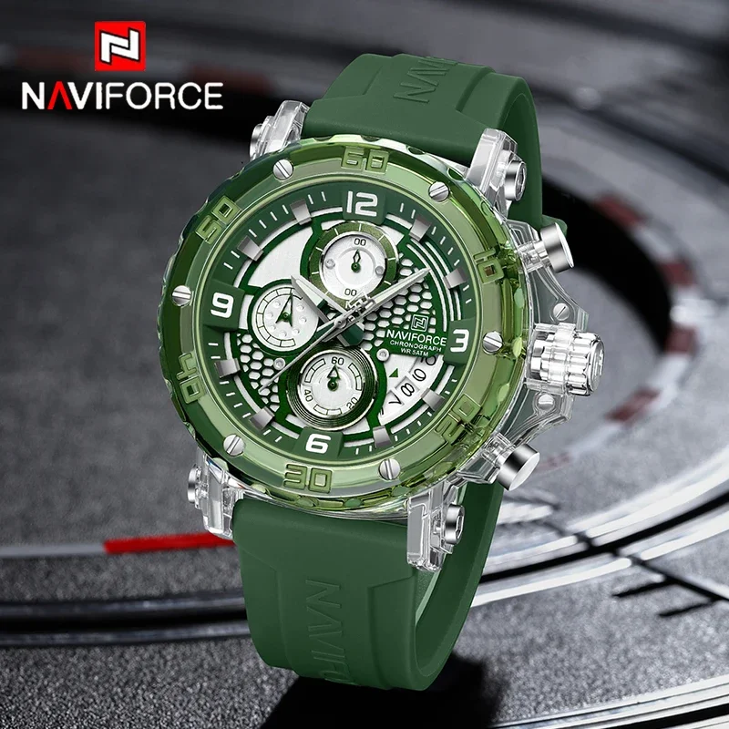 NAVIFORCE แบรนด์แฟชั่นนาฬิกาทหารผู้ชายควอตซ์คุณภาพสูงนาฬิกาโครโนกราฟส่องสว่างกันน้ำนาฬิกาข้อมือผู้ชายนาฬิกาสปอร์ต