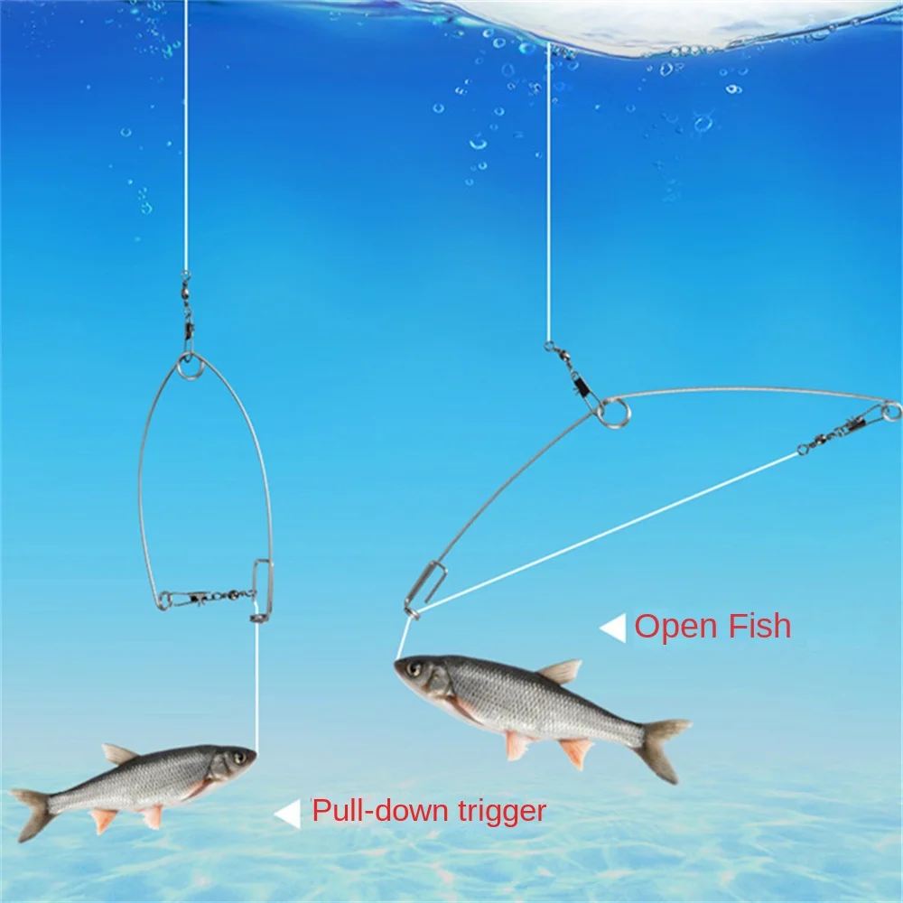 Automatic Fishing Hook Trigger Stainless Steel Spring Fishhook Catch Catapult Automatically Fishing Device Accessories