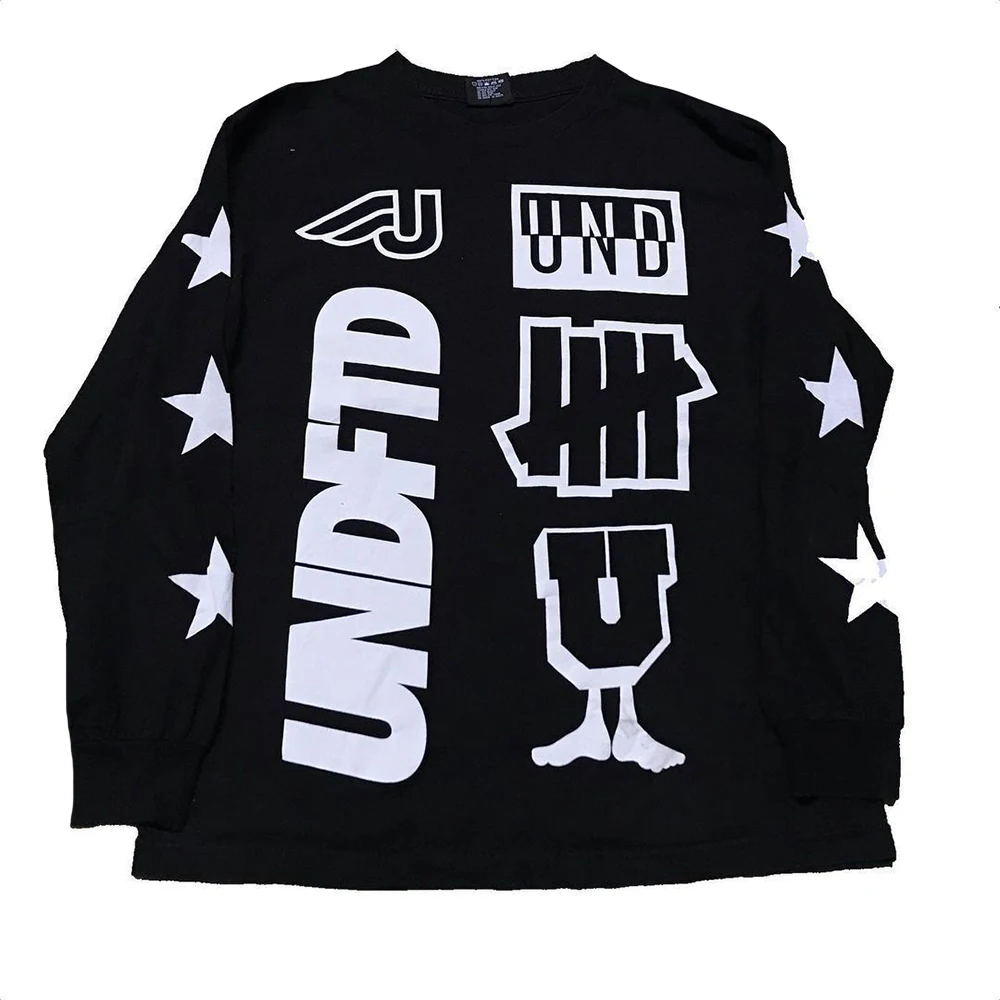 2024 American Hip-Hop Motorcycle Graffiti Long-Sleeved Unisex Top Cool Fashion Black Humor Oversized Loose Street Mens Design