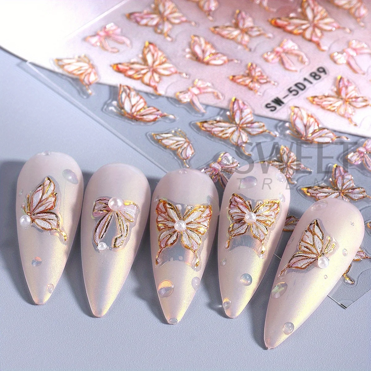 3 pezzi 5D Aurora Fata Farfalla Adesivo per unghie in rilievo Conchiglia di cristallo Ali d'angelo Design dell'arco Grazioso Shimmer Decalcomanie Manicure Decor