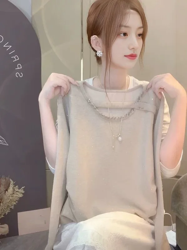 

Fashionable Long Sleeve Hoodie T-Shirt Heavy Rhinestone Women's Autumn New Style Korean Version High-End Feeling Women's Top