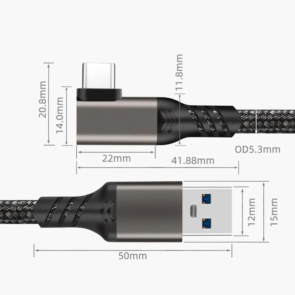 USB 3.2 Gen 2 Cable Elbow 10Gbps 3m 5m For Oculus Quest 1/2 VR Link Cable USB Type A to Type-C Fast Charging Camera Line