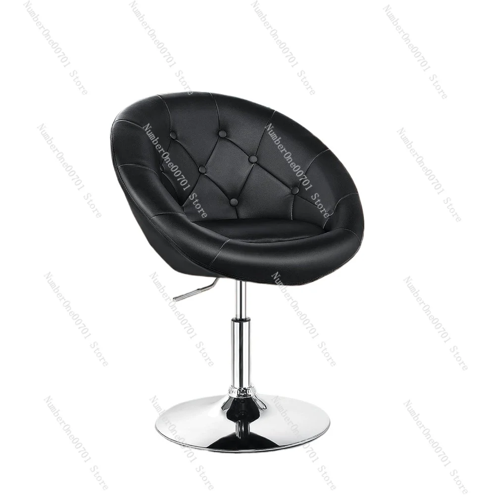 Tufted Round Back Bar Chair, Chrome Frame, Leather, Modern Swivel Accent Chairs, Living Room Chairs, Black Relaxing Chair