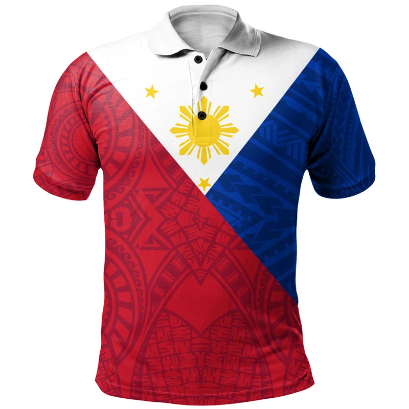 New In Philippines Pattern Polo Shirt Men Women Clothing 3D Printed Polynesian T Shirts Casual Loose Button Tees Short Sleeve