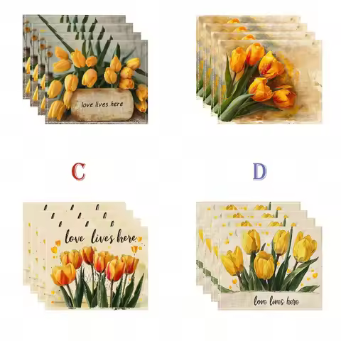 Tulip Patterned Table Mats Suitable for Holidays Heat-Resistant Placemats Coffee Mat Easy To Clean Ideal for Home Kitchen Decor