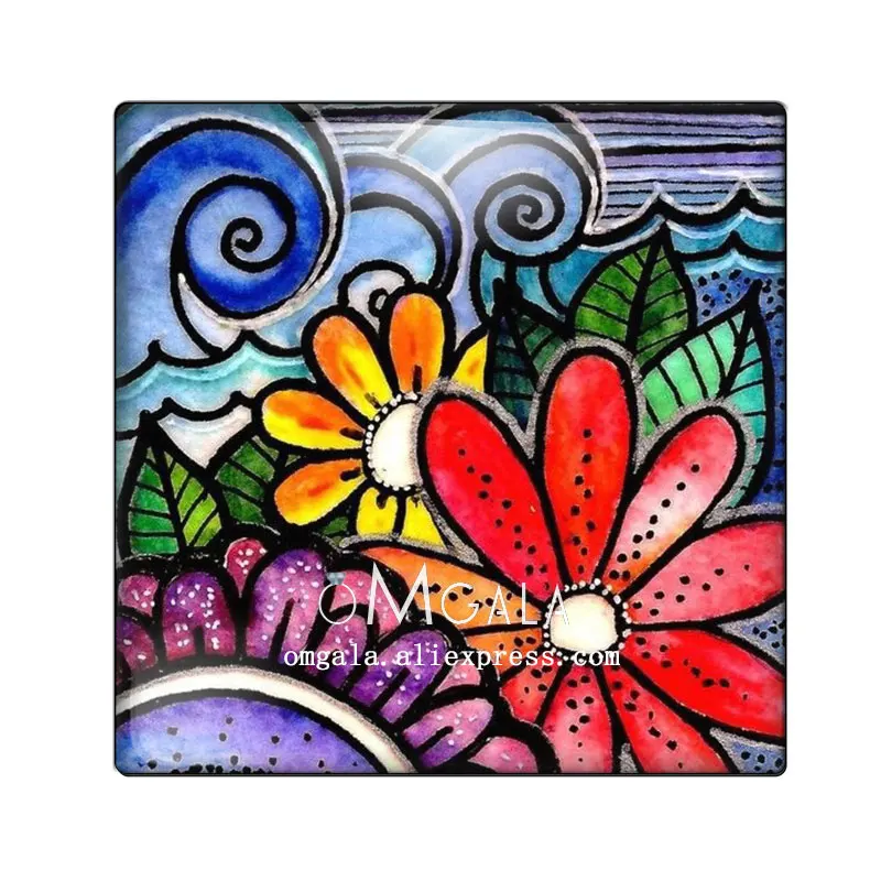 Art Colorful Oil Painting Flowers Square 10pcs mixed 12mm/20mm/25mm/30mm photo glass cabochon demo flat back Making findings
