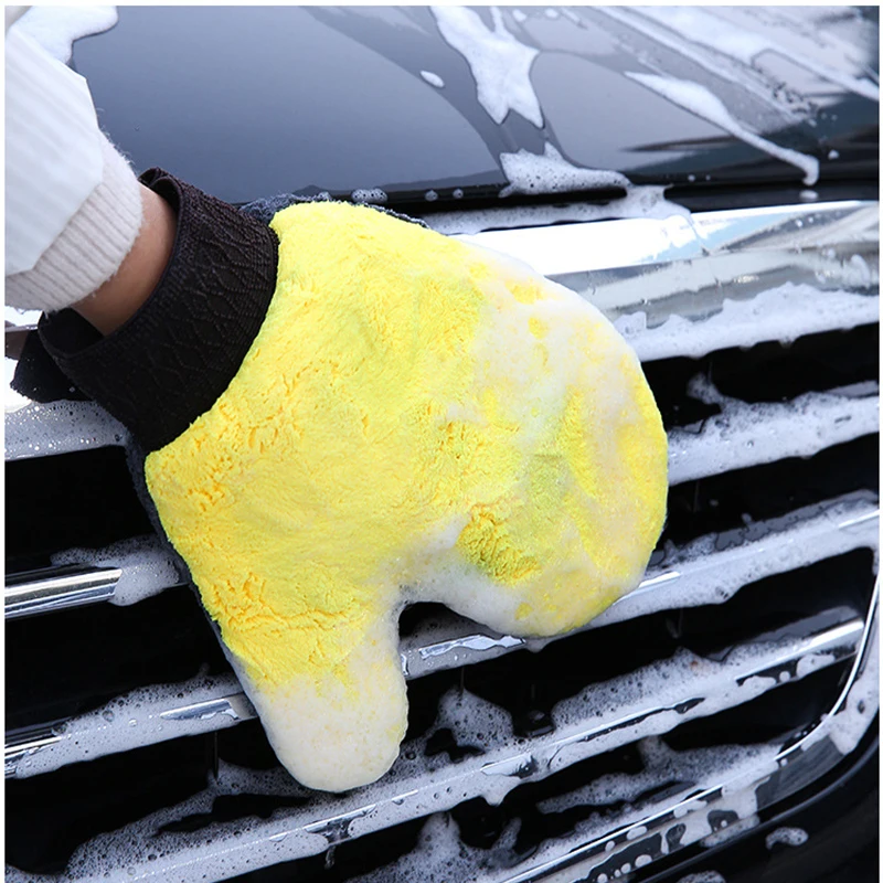 Car Washing Gloves Double-sided Soft Coral Fleece Clean Glove Water Absorption Soft Care Dust Car Cleaning Tools Auto Accesorios