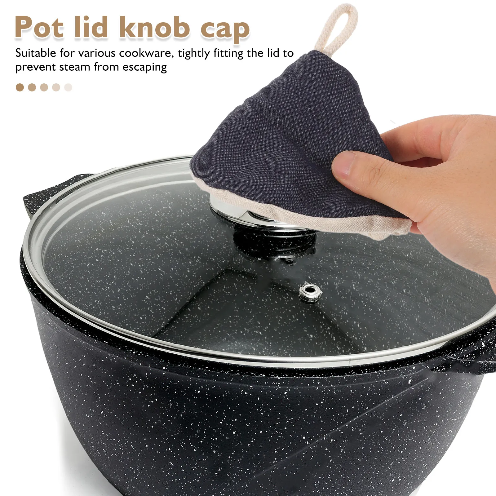 2Pcs Retro Denim Triangle Pot Lid Handle Covers Heat Insulated Cotton Cast Iron Skillet Grip Pan Knob Cover Protector Anti-Scald