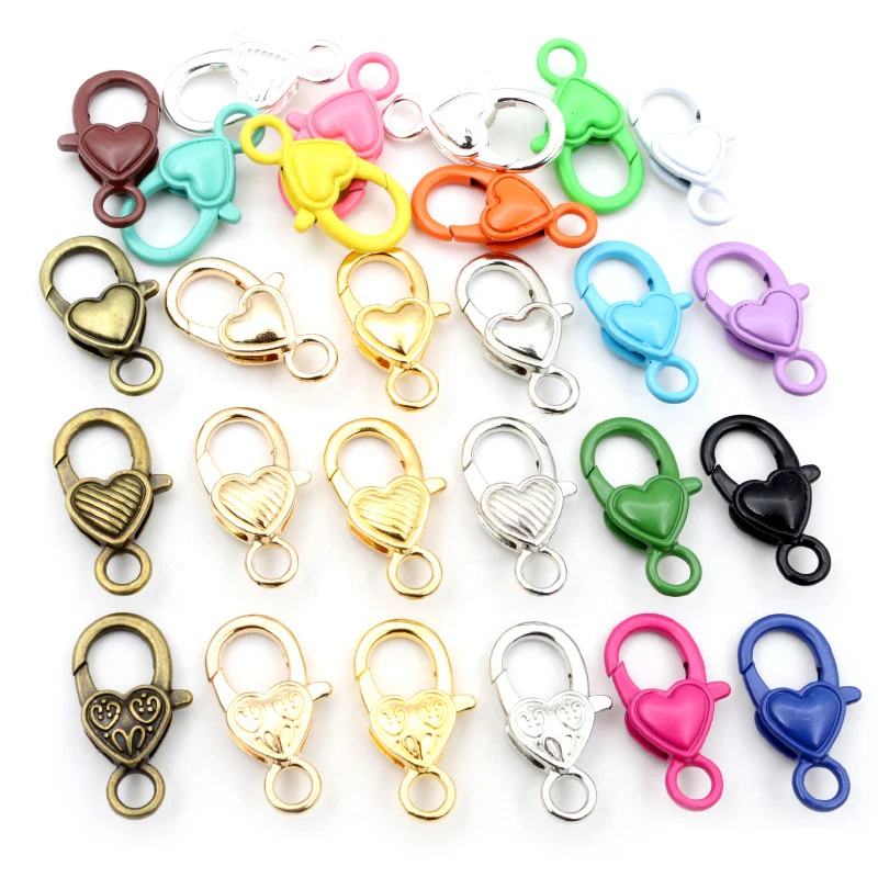 

10pcs 26x19mm Gold Silver Plated Colorful Heart Jewelry Findings,Lobster Clasp Hooks for Necklace Bracelet Chain DIY Making