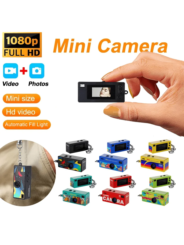 CHEGIT Duim Sleutelhanger Camera 0.96 inch Mini Actie Camera Retro Ondersteuning Geheugenkaart 1080 P Zeer Kleine Camcorder Video recorder - afbeelding 2