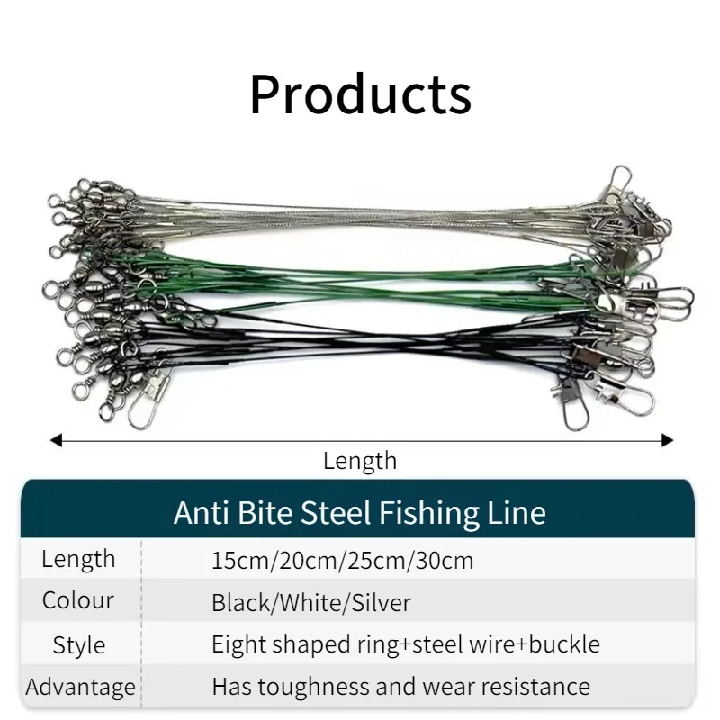 Immagine 5: Filo da Pesca in Acciaio Anti-Morso con Girella e Moschettone – Attrezzo da Pesca Offshore con Anima in Piombo per Lure Front Wire