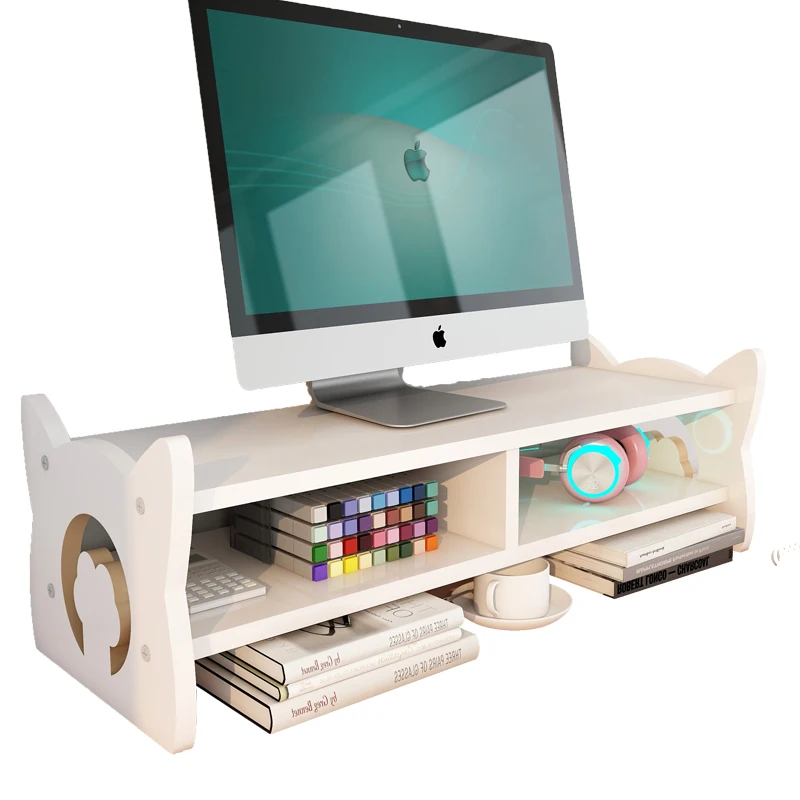 Office Desktop Computer Monitor Screen Heightened Wooden  Bracket Stand Laptop Cute Raised Shelf Organizer Office Supplies