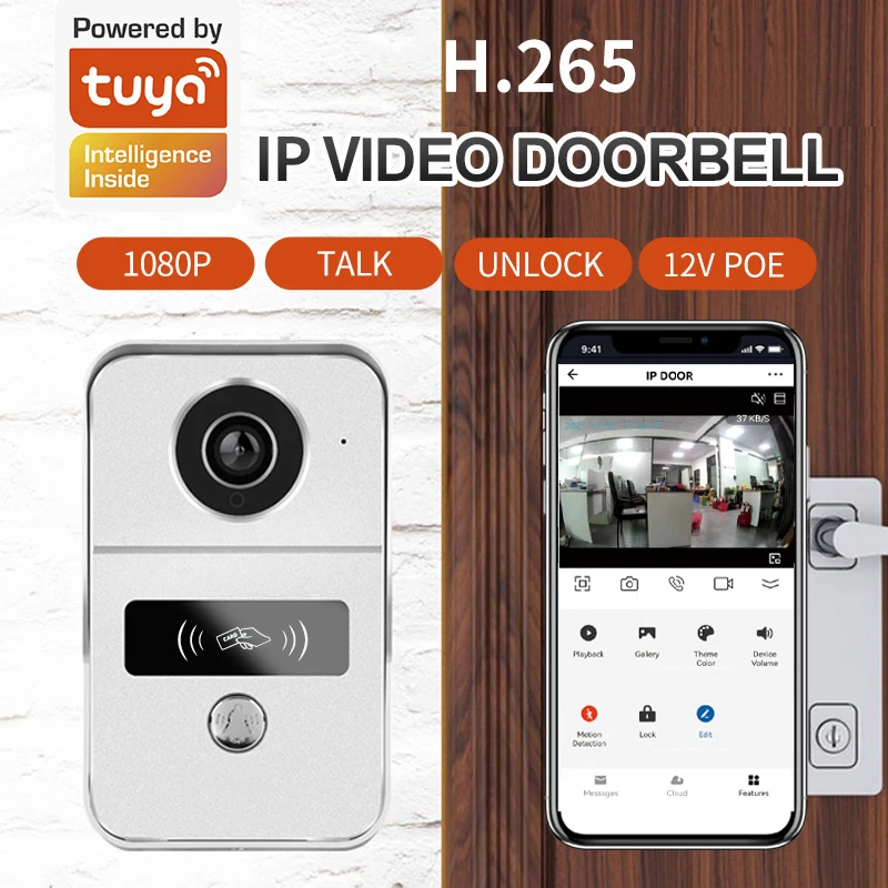 Tuya Smart 1080P Doorbell Camera WiFi Wireless IR HD Video Door Bell Phone Intercom with RJ45 to POE Optional Lock Unlock Module