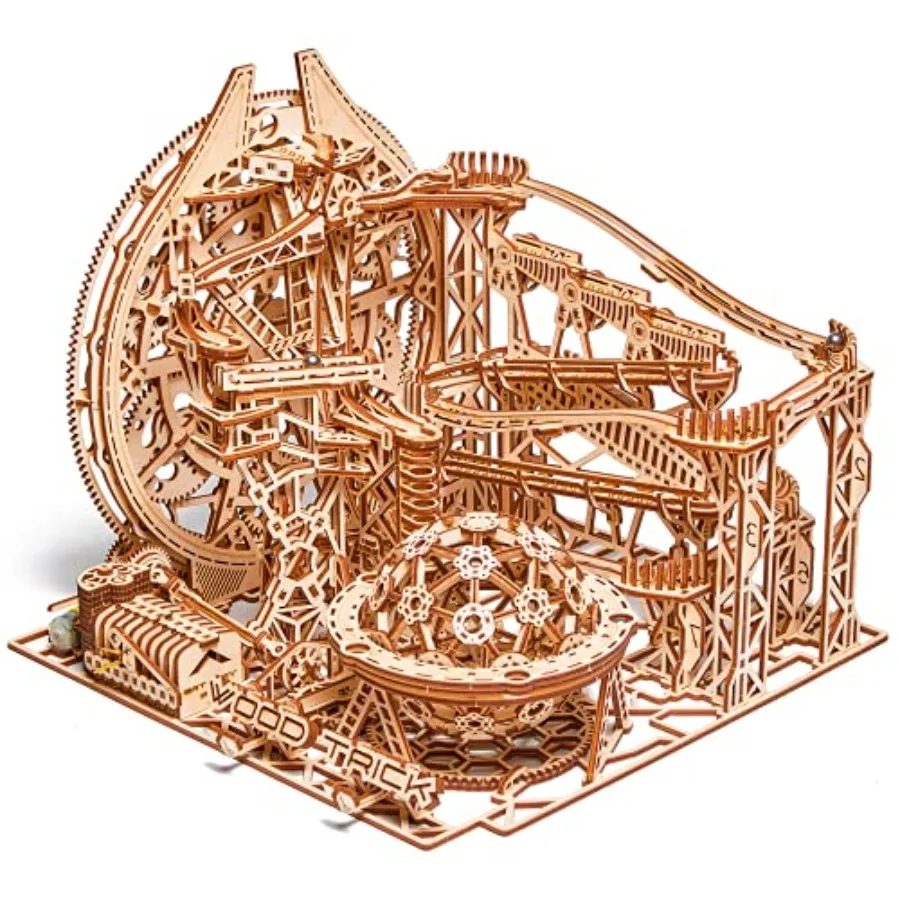 

Wooden Marble Run Electric Motorized - 3D Wooden Puzzles for Adults to Build - 15x14 in - Roller Coaster Wooden Model Kits for