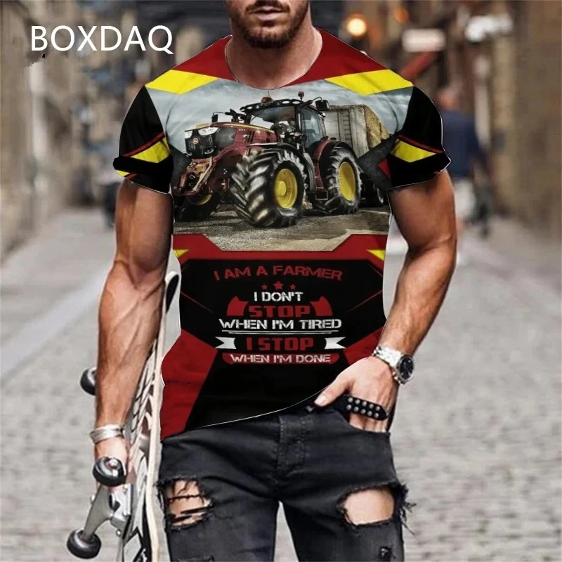 Men's Tractor T-Shirts Short Sleeve O-Neck 3D Print Car Farmer Tools Sports Pullovers Tee Loose Casual Tops Big Size 6XL