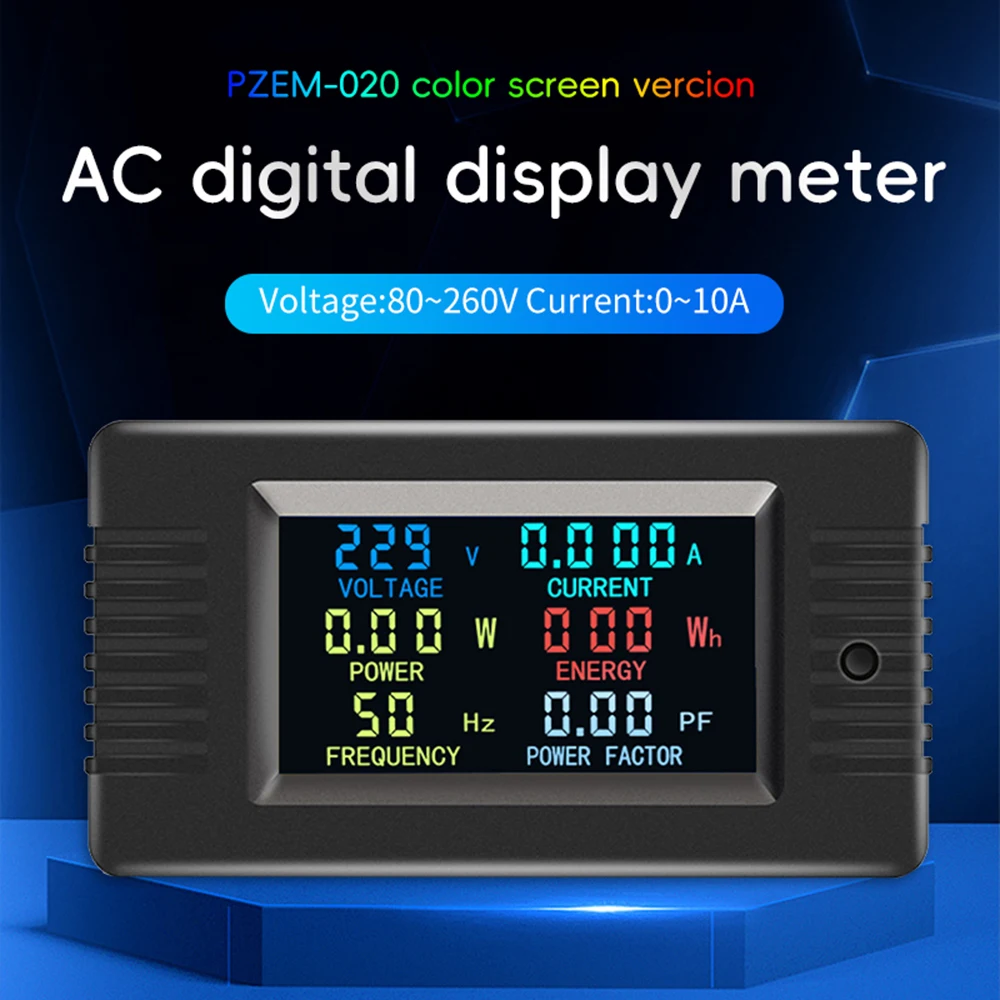 PZEM-020 Color Screen Multi-function AC Digital Power Tester Voltage Ammeter Power Capacity Meter AC 80~260V 0-10A 2200W