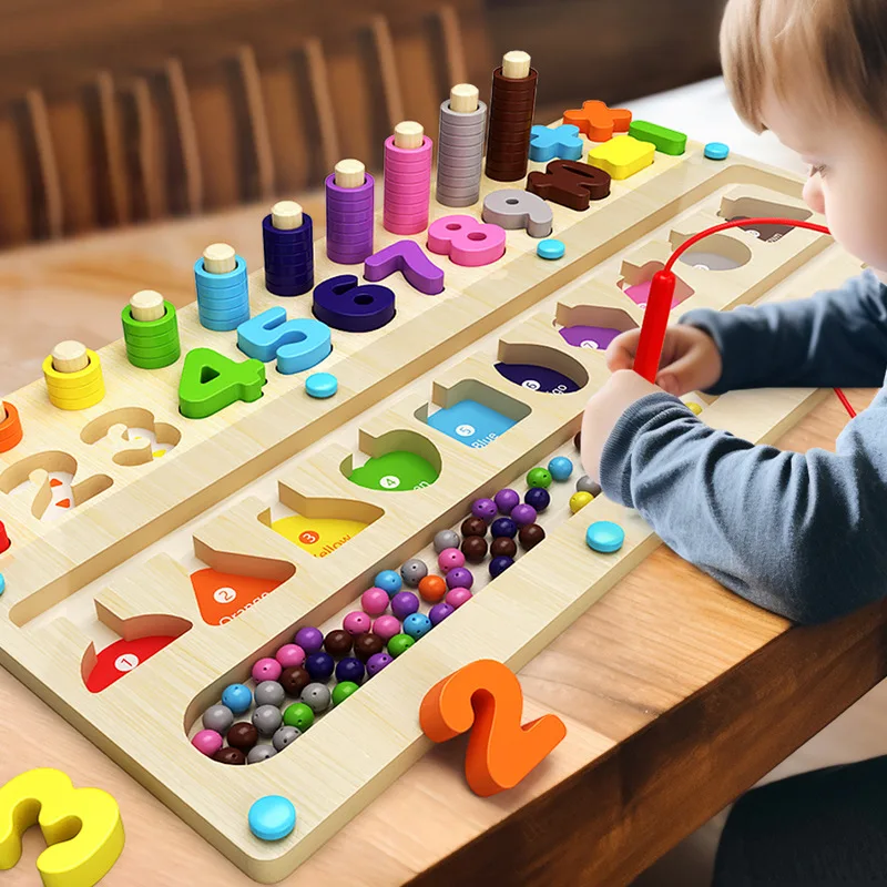 Montessori Magnetic Color and Number Maze, Wooden Magnet Puzzle Game Board for Toddlers, Fine Motor Skills Toys