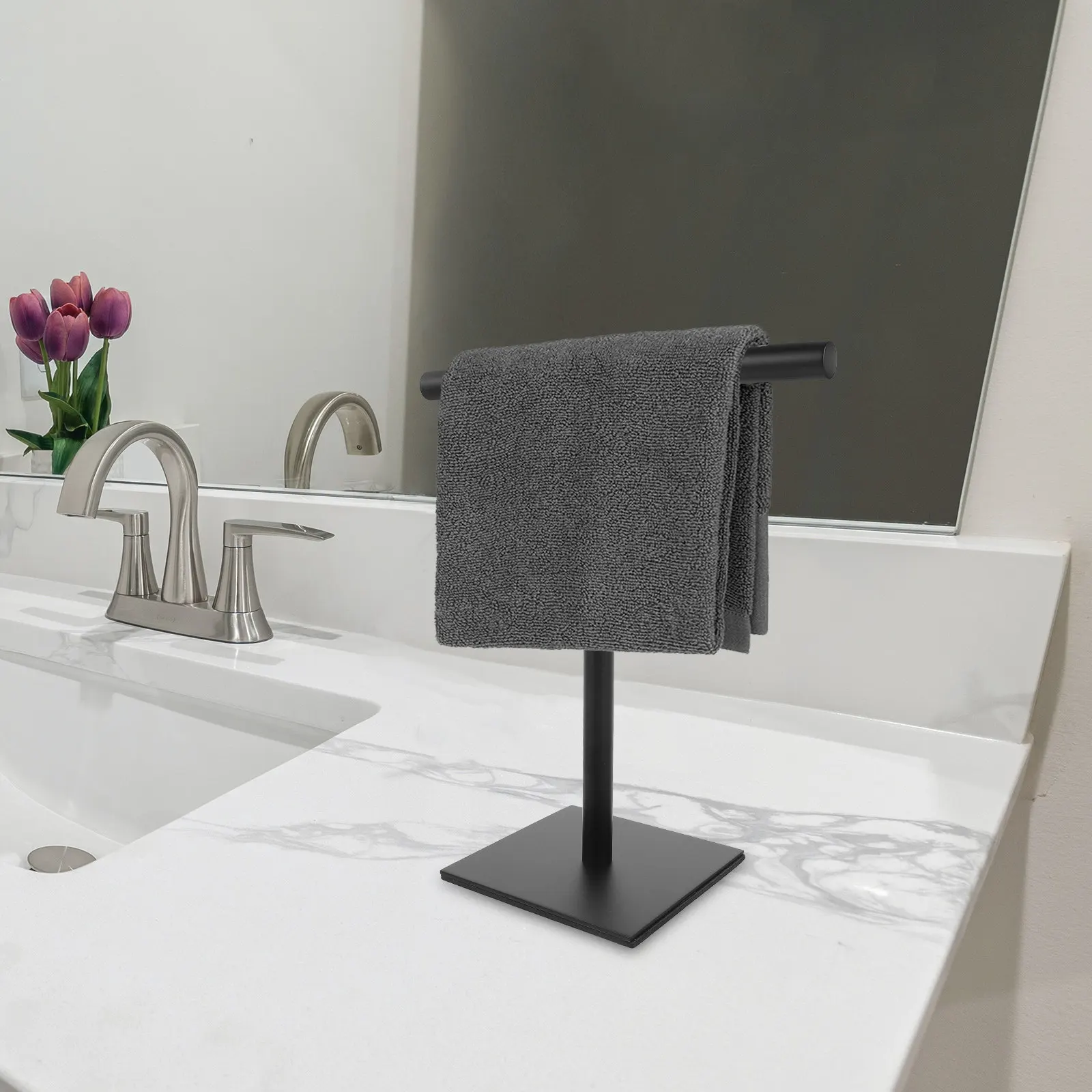 

Hand Towel Holder Stand Stainless Steel Bathroom Countertop Towel Rack T-Shaped Balanced Base Storage T-Shaped Storage Rack