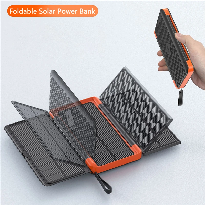 

Qi Wireless Charging 20000mAh Foldable Solar Power Bank Poverbank For iPhone 15 14 Samsung S22 Xiaomi Powerbank Portable Charger