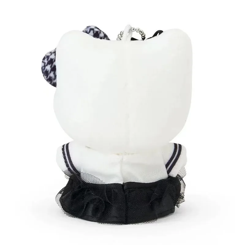 10CM Anime Hello Kitty My Melody Cinnamoroll Serie Impression in bianco e nero Portachiavi con bambola di peluche Ciondolo per borsa da scuola Kawaii