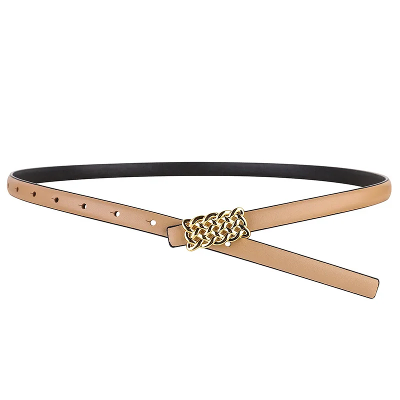 Wholesale Top Grain Leather Slim Belt With Smooth Buckle Trendy Women's Waist Belt for Pants & Trousers