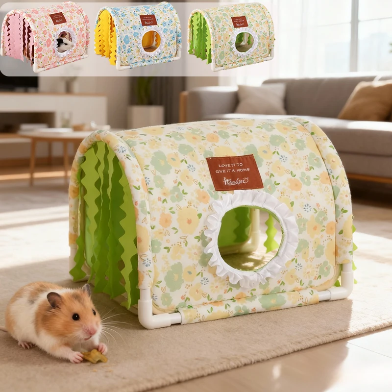 

Hot Sale Guinea Pig Universal Tunnel Nest Large Space Breathable Hamster Hiding House Entrance Tassel Decor Клетка Для Хомяка