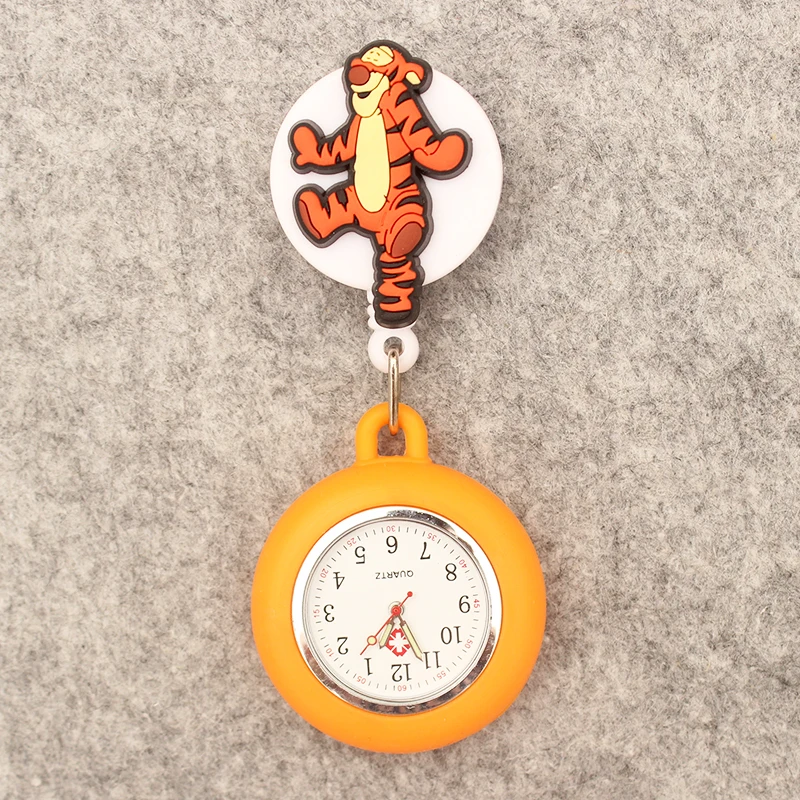 Reloj de bolsillo retráctil para hombre y mujer, cronógrafo de dibujos animados, estilo Tigre, oso, burro, con Clip