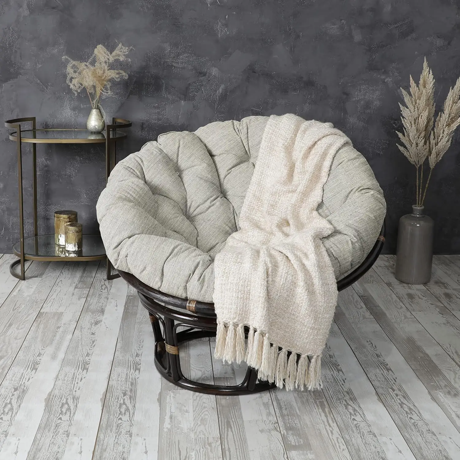 Outdoor Papasan Chair Cushion, Sunbrella Fade & Water-Resistant Fabric, Canvas Granite, Plush Foam Comfort