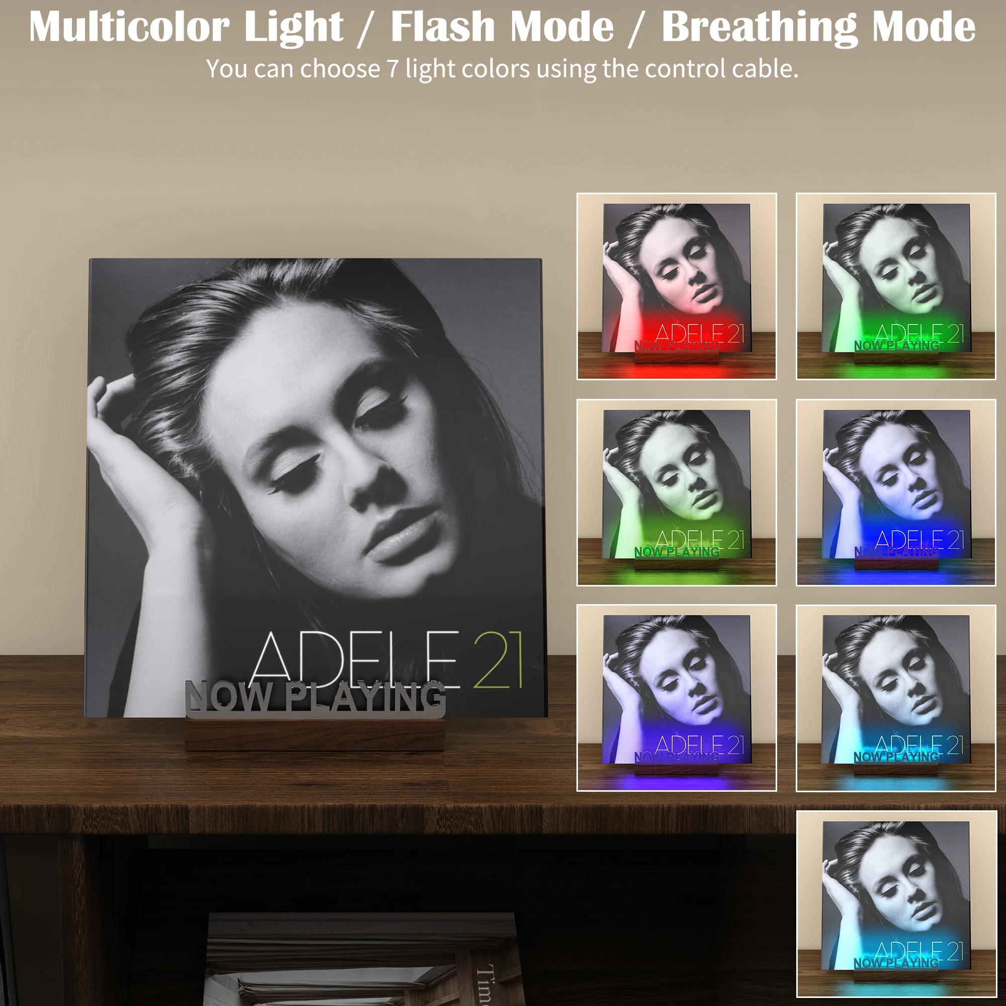 LED Now Playing Vinyl Record Stand, 7-Color Light Up Album Display, Acrylic Record Holder for LP Storage Decor (Silver Letters) view 6