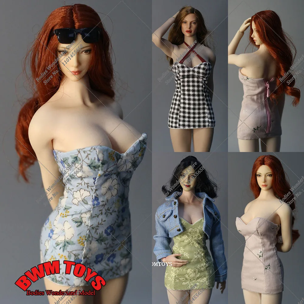 4 Colors DMTOYS 1/6 Scale Women's Slim Tube Top Hip Dress Printing Skirt Cheongsam Model for 12'' Action Figure Doll