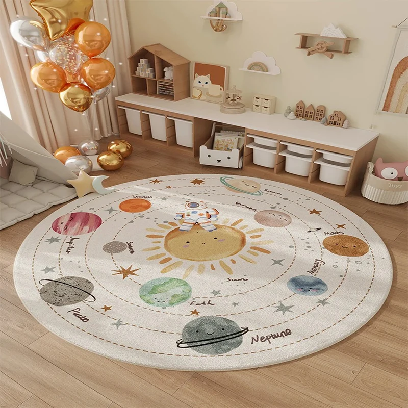 Space Planet Rocket Cartoon Anime Pattern Printed Carpet, Kids' Play Mat, Study Room Floor Mat, Living Room Decorative Mat