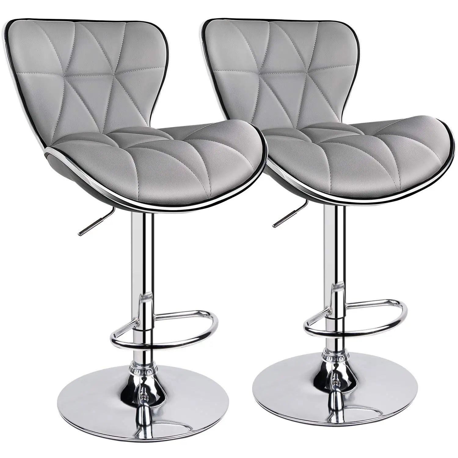 

Leopard Shell Back Adjustable Swivel Bar Stools, PU Leather Padded with Back, Set of 2 (Light Grey)