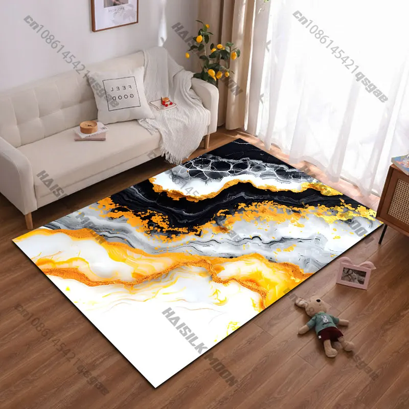 Abstract flowing black gold white carpet Yoga living room room decor children's crawling mat doormat area rug games mat