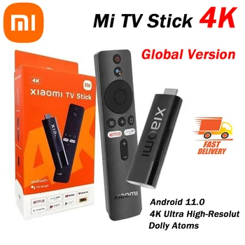Globale Version Xiaomi Mi TV Stick 4K Android 11 Tragbare Streaming Media 2 GB 8 GB Mehrsprachiger BT5.0 TV-Dongle