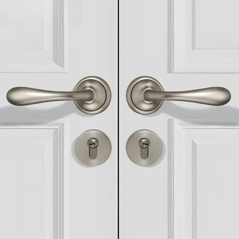French Light Luxury Brushed Nickel Double Door Lock Simple Zinc Alloy Handle for Bedroom Office Meeting Room