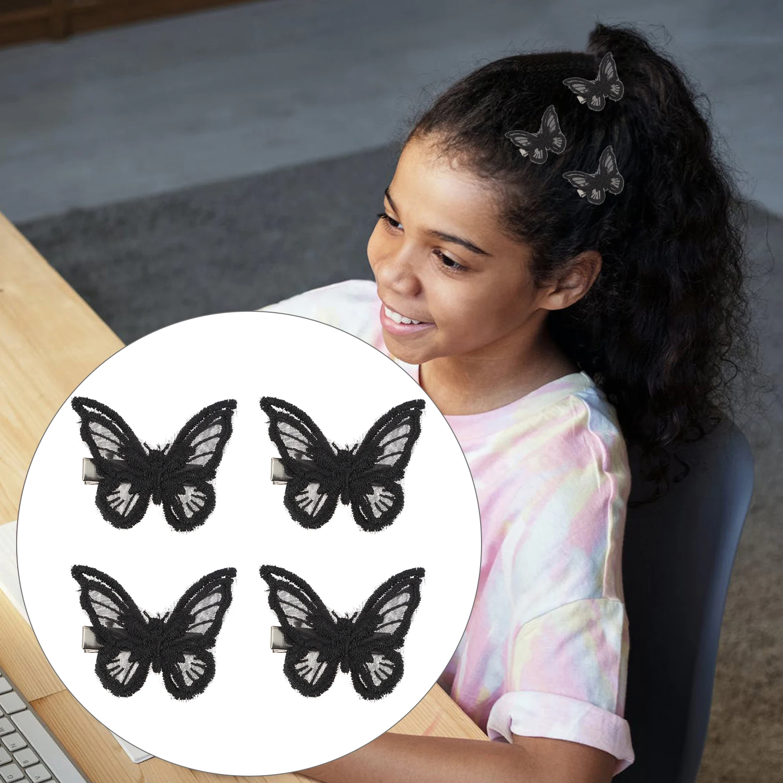 

3pcs Embroidery Butterfly Hairpins Lace Bows Clips Girls Duckbill Barrettes for Braiding Curly Ponytail Bun Hairstyle Decorative