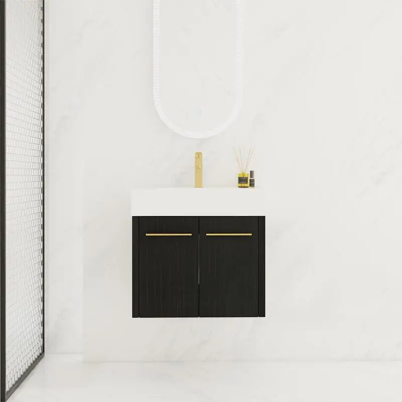 

24" Wall-Mounted Bath Vanity w/ Sink, Thick Resin Basin, KD Package, Stylish Space-Saving Design, Easy Assembly