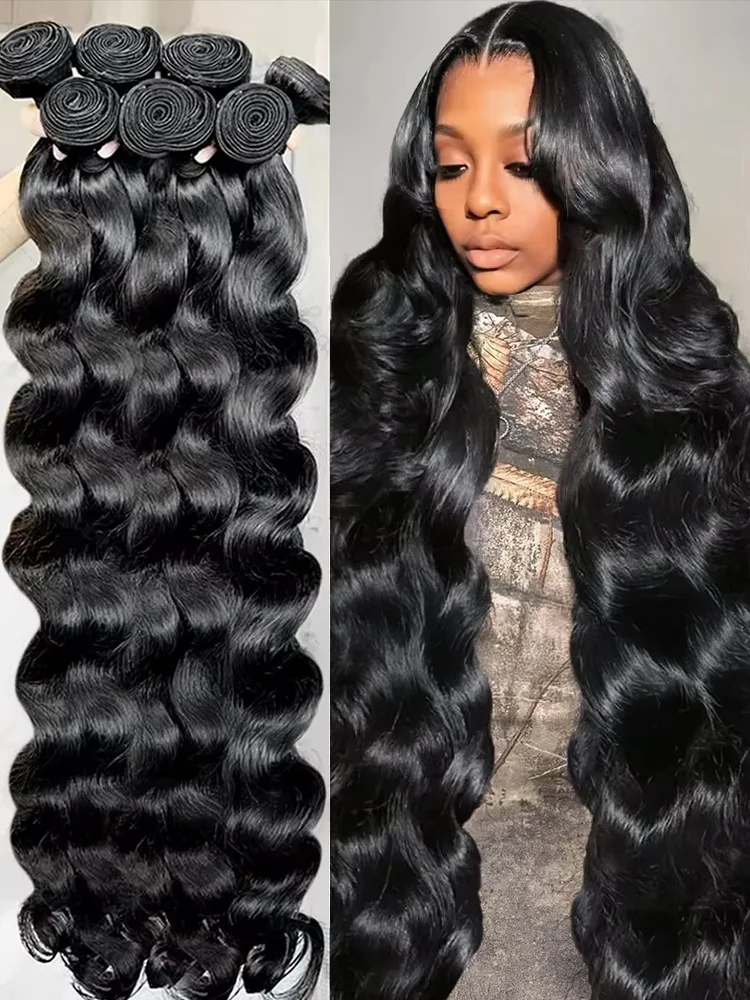 30 32 34 Inch Body Wave 3 4 Bundles Brazilian Remy 100% Unprocessed Human Hair Wavy Double Drawn Bundles Weave Extensions