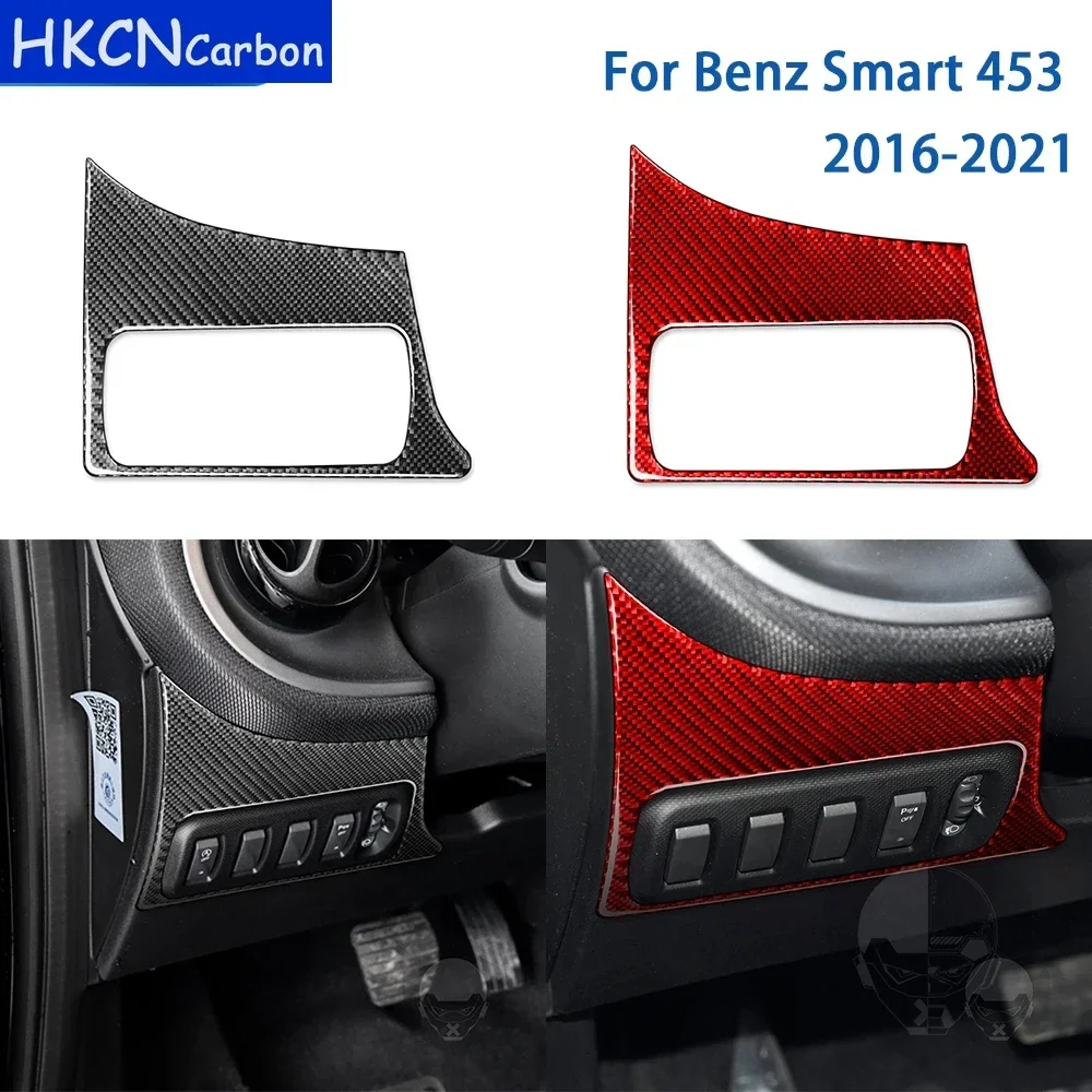 Para Mercedes Benz Smart 453 2016-2021, accesorios de fibra de carbono, Panel de interruptor de faro Interior de coche, pegatinas embellecedoras, decoración