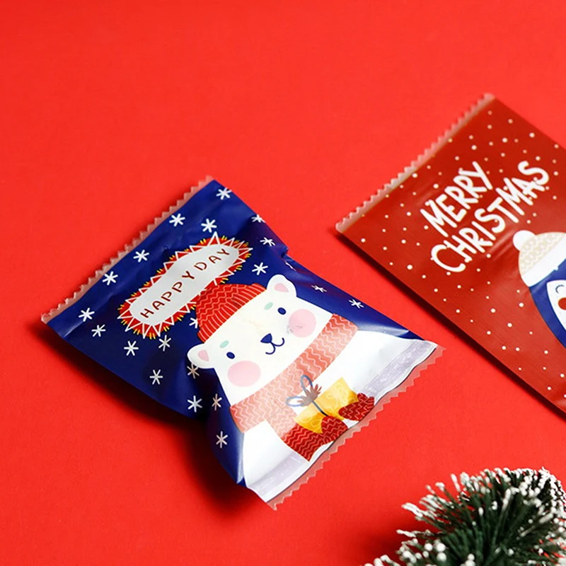 100pcs Santa Cookie Hot Seal Bags For Handmade Candy Nougat Biscuit Packaging Christmas New Year Party Decoration