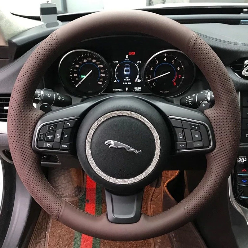 

Car Steering Wheel Cover for Jaguar XFL XE XJL F-PACE XKR Hand Stitched Leather Anti-slip Car Interior Full Wrap Protector Cover