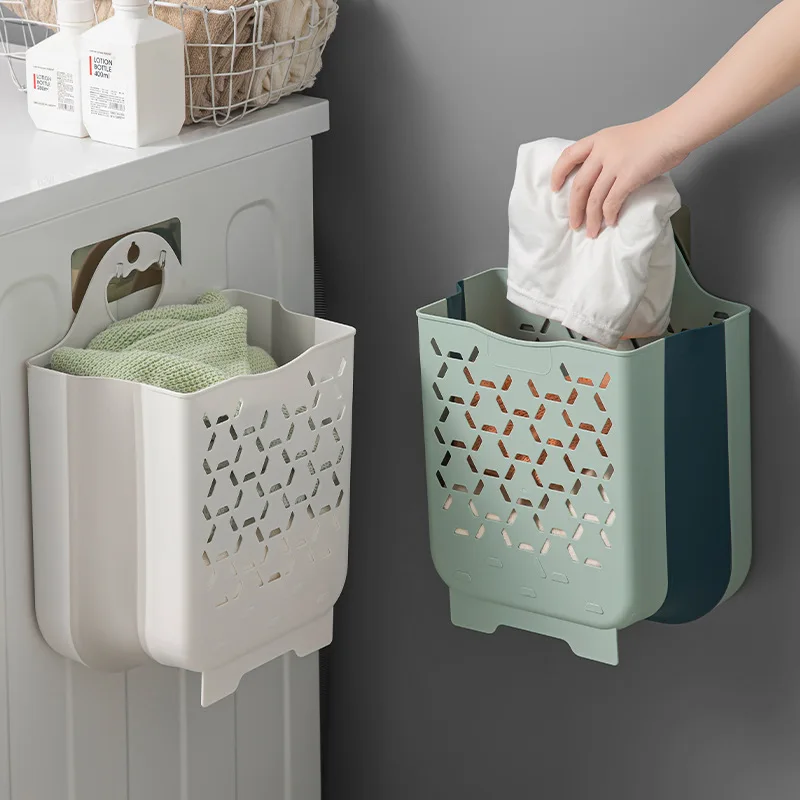 Portable Plastic Home Foldable Laundry Basket Hollow Bathroom Wall-Mounted Dirty Clothes Toy Storage Basket Organizer Accessorie