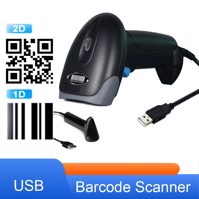 2D Barcode Scanner Wired Handheld 1D 2D QR code Data Matrix PDF417 USB Reader for Retail Supermarket