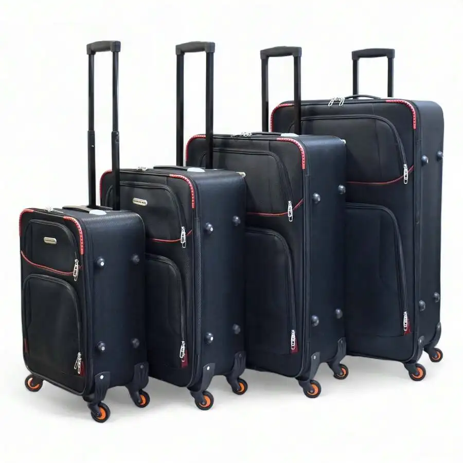 4-Piece Softside Spinner Luggage Set  Lightweight Travel Bags With 360 Wheels, Multiple Pockets & Telescopic Handles  Black, Red, Or Dark ,black to school