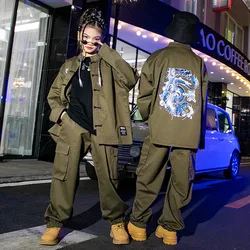 Children's Boys Girls Streetwear Hip Hop Loose Casual Jacket Cargo Pant Teenage Kids Coat Pant Tracksuit Stage Dance Clothing