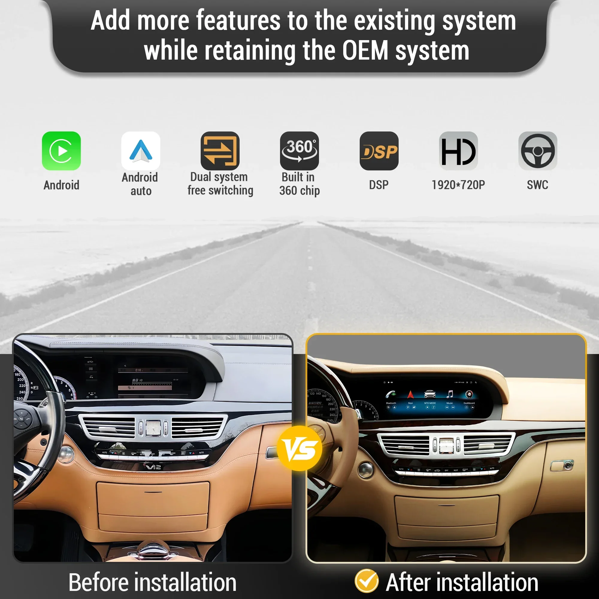 Android Wireless Carplay Bluetooth 5.0 Stereo For Mercedes Benz S Class W221 CL W216 2005-2013 Multimedia Player Radio Accessori